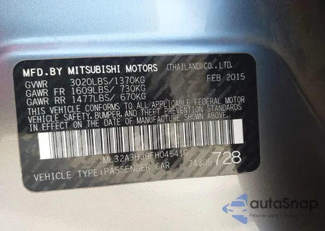 2015 Mitsubishi Mirage De z USA, uszkodzony, nr VIN ML32A3HJ9FH045410